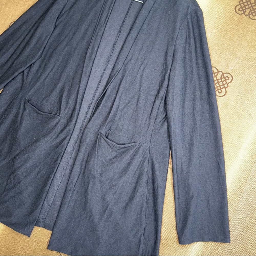 Eileen Fisher Black Tencel Jersey Front Pockets Cardigan Size M - Picture 4 of 12
